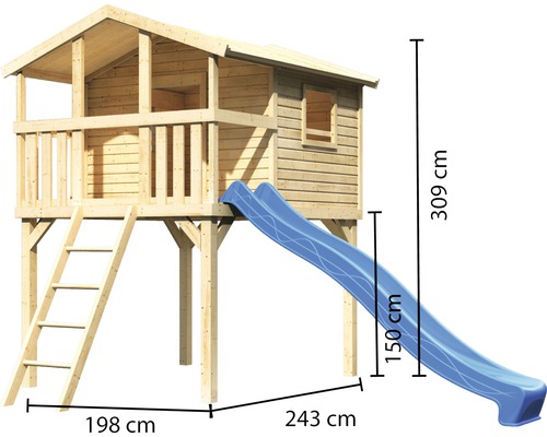 AKUBI Benjamin houten paalwoning met glijbaan, blauw