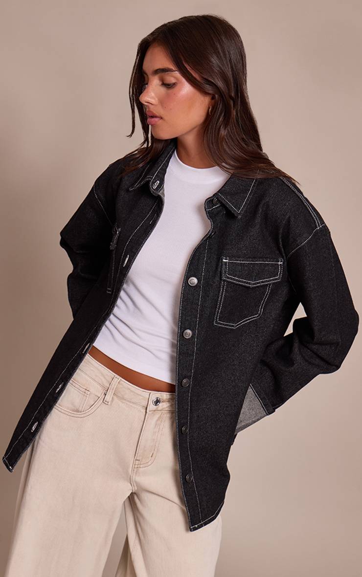 Bleu Chemise En Jean Délavé Indigo Brut Oversize Avec Poignets Retroussés