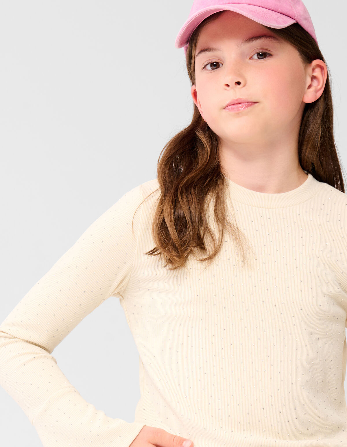 Strass Longsleeve Top Gebroken Wit
