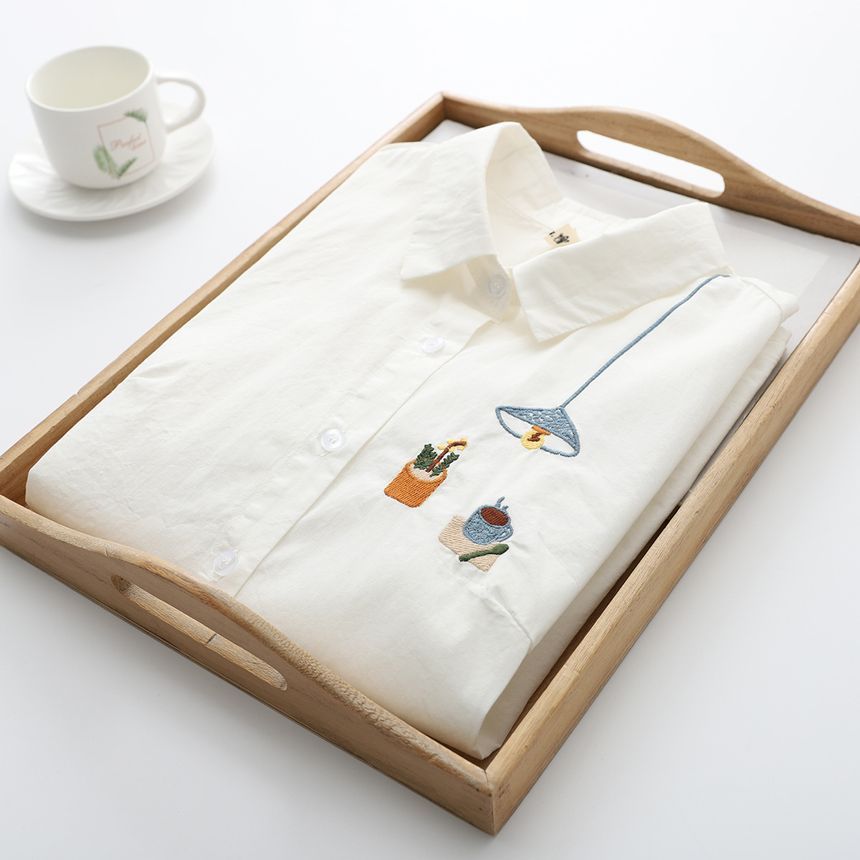 Mori Girls - Geborduurd shirt met korte mouwen