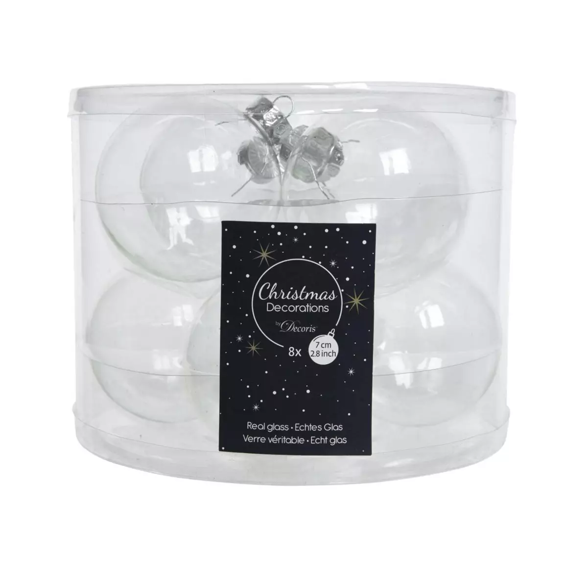 Lot de 8 boules de Noël en verre (D70 mm) Myst Transparent