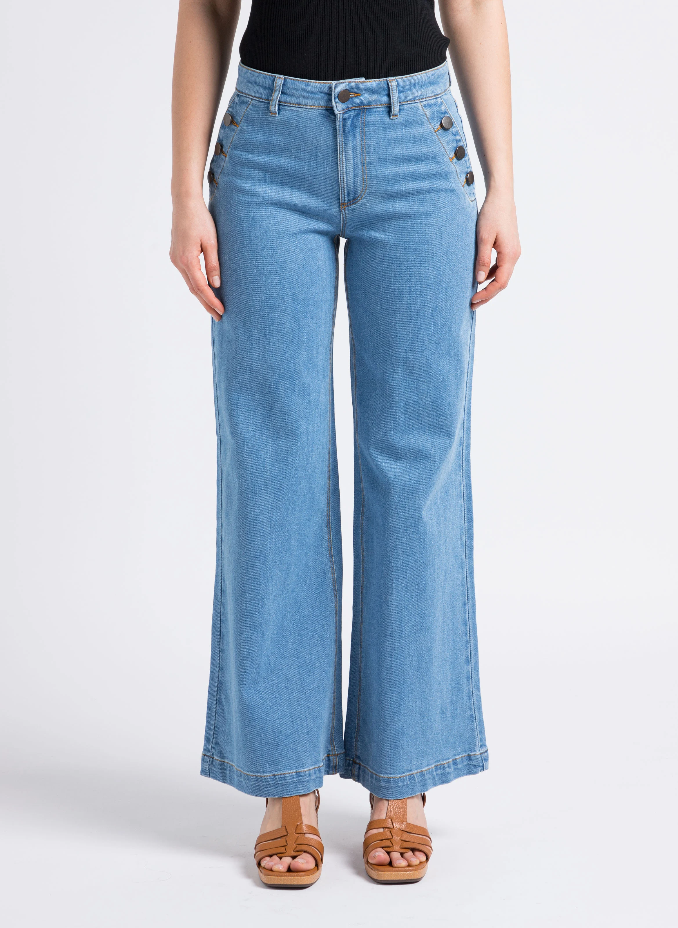 LE HAILEY - Jean large en deim délavé | Bleu