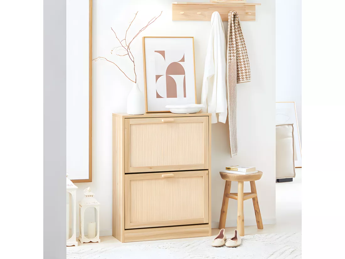 SoBuy Armoire à Chaussures 2 Abattants, Commode à Chaussures, Étagère à Chaussures, Meuble de Rangement à Chaussures avec 2 portes, Meuble d'entrée 60 x 24 x 80 cm, FSR160-N