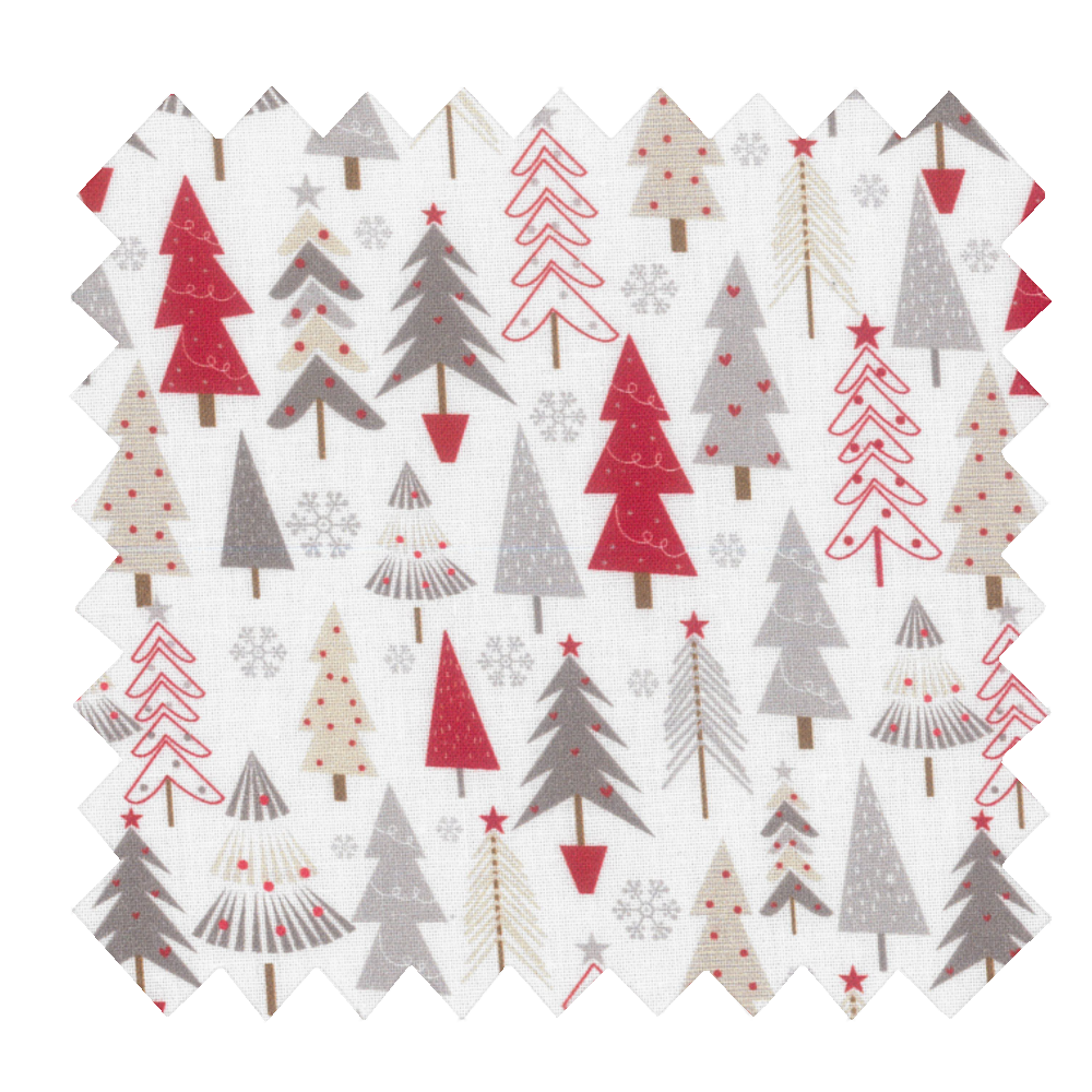 Tissu Coton Au Mètre Sapin Gris Rouge Ex1113