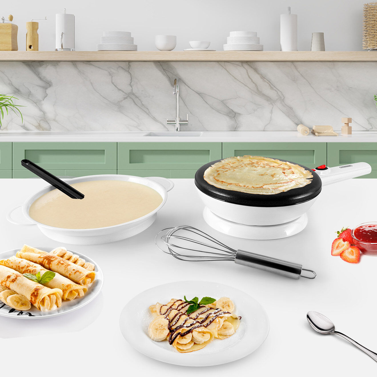 Kitchencook Crêpière électrique sans fil crepeasy  blanche