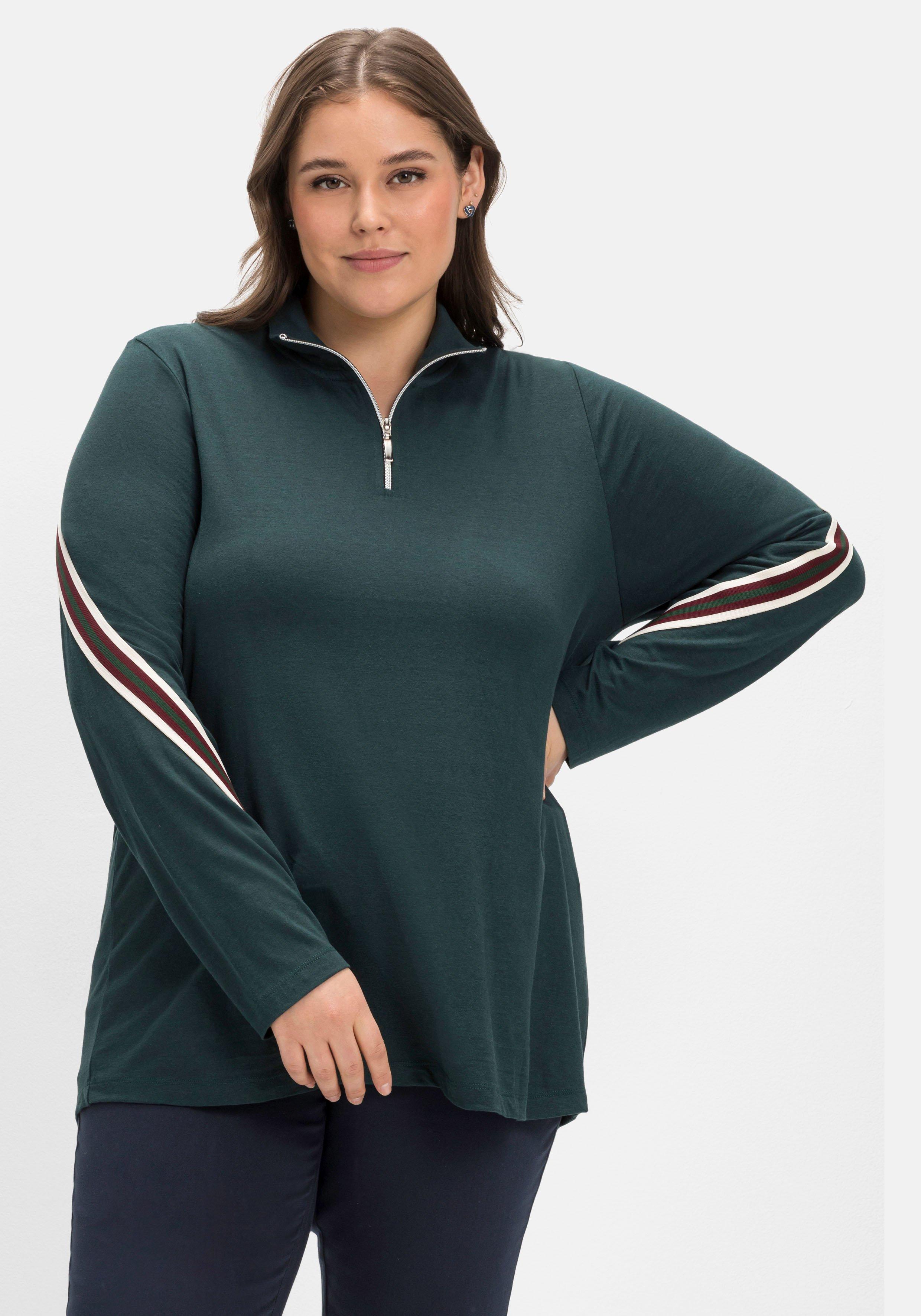 Langarmshirt mit Troyerkragen und Kontrastdetails