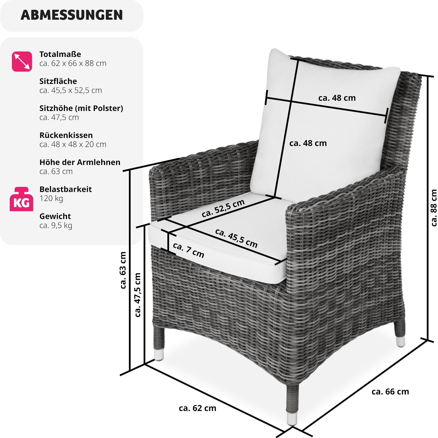 tectake® 2er Set Rattanstuhl, mit Aluminiumgestell, natürlich nachempfundenes Geflecht, 62 x 66 x 88 cm