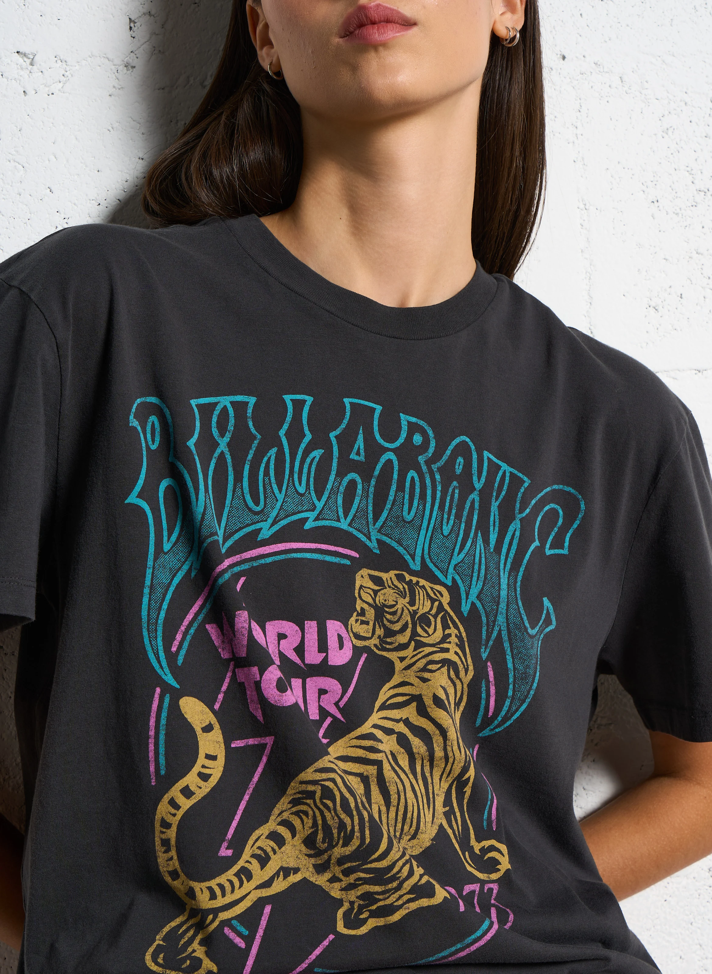 WORLD TOUR 73 - Tee-shirt droit col rond imprimé en coton | Noir