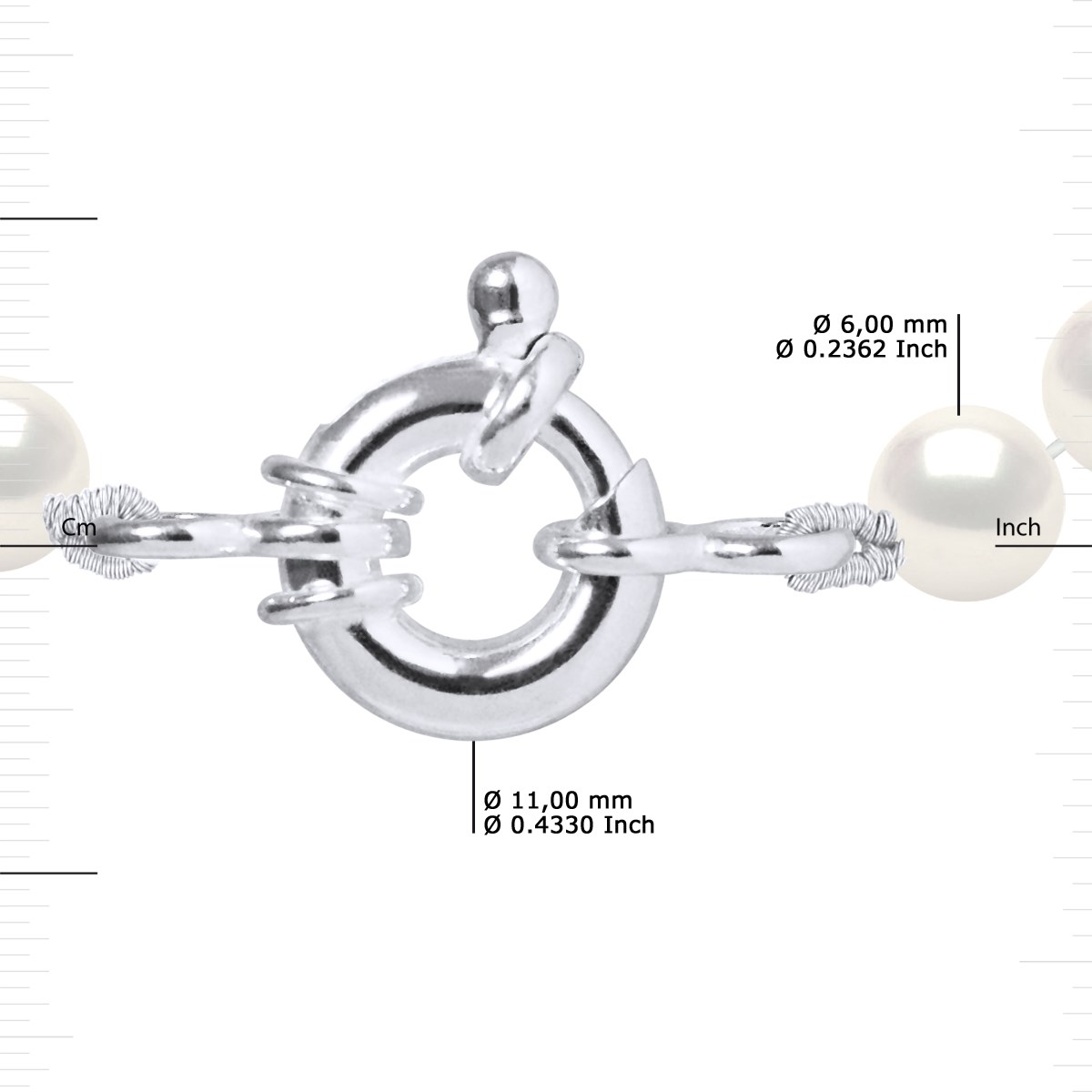 Collier Rang de Perles d'Eau Douce Noires 6-7 mm Anneau Marin Argent 925