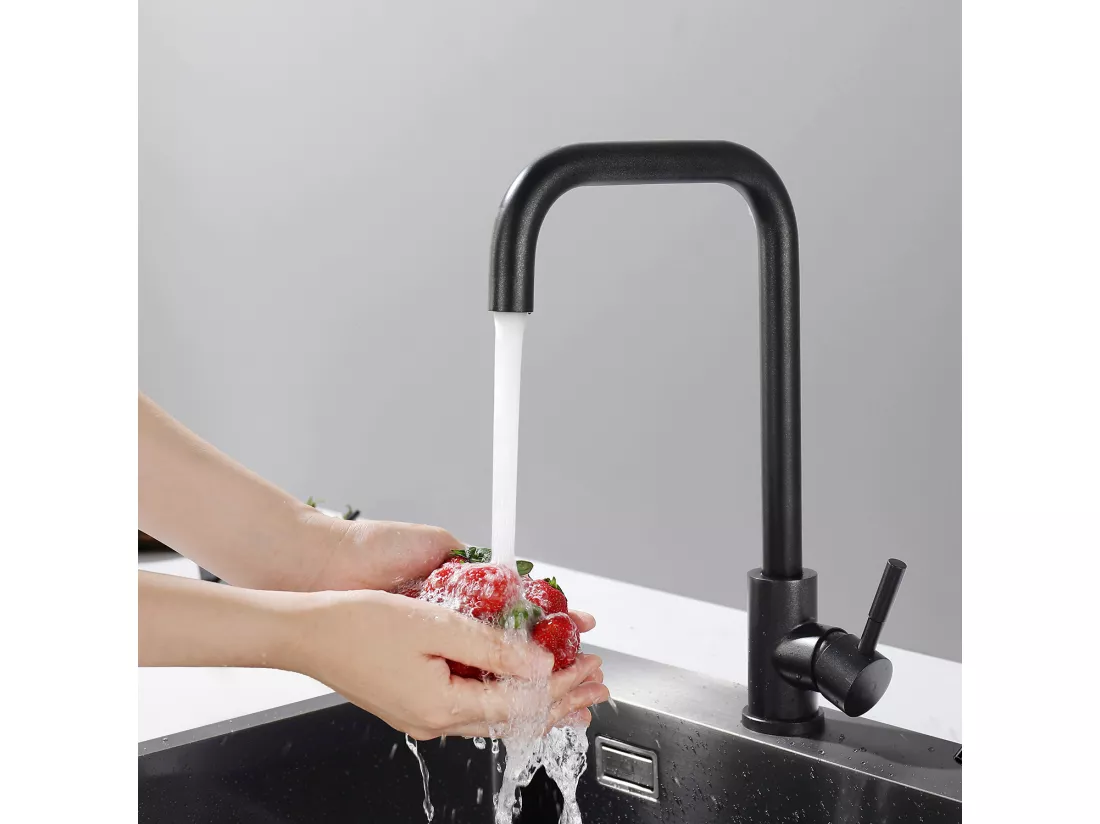 Cecipa max Mitigeur de Cuisine en Inox Noir étoilé - Robinet Cuisine avec Bec Haut et Incurvé, Mitigeur d'évier d'eau chaude et froide,EU Modèle