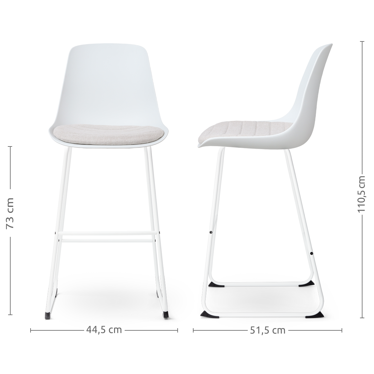 Nino-Liv barkruk wit met beige zitkussen - wit onderstel - 75 cm
