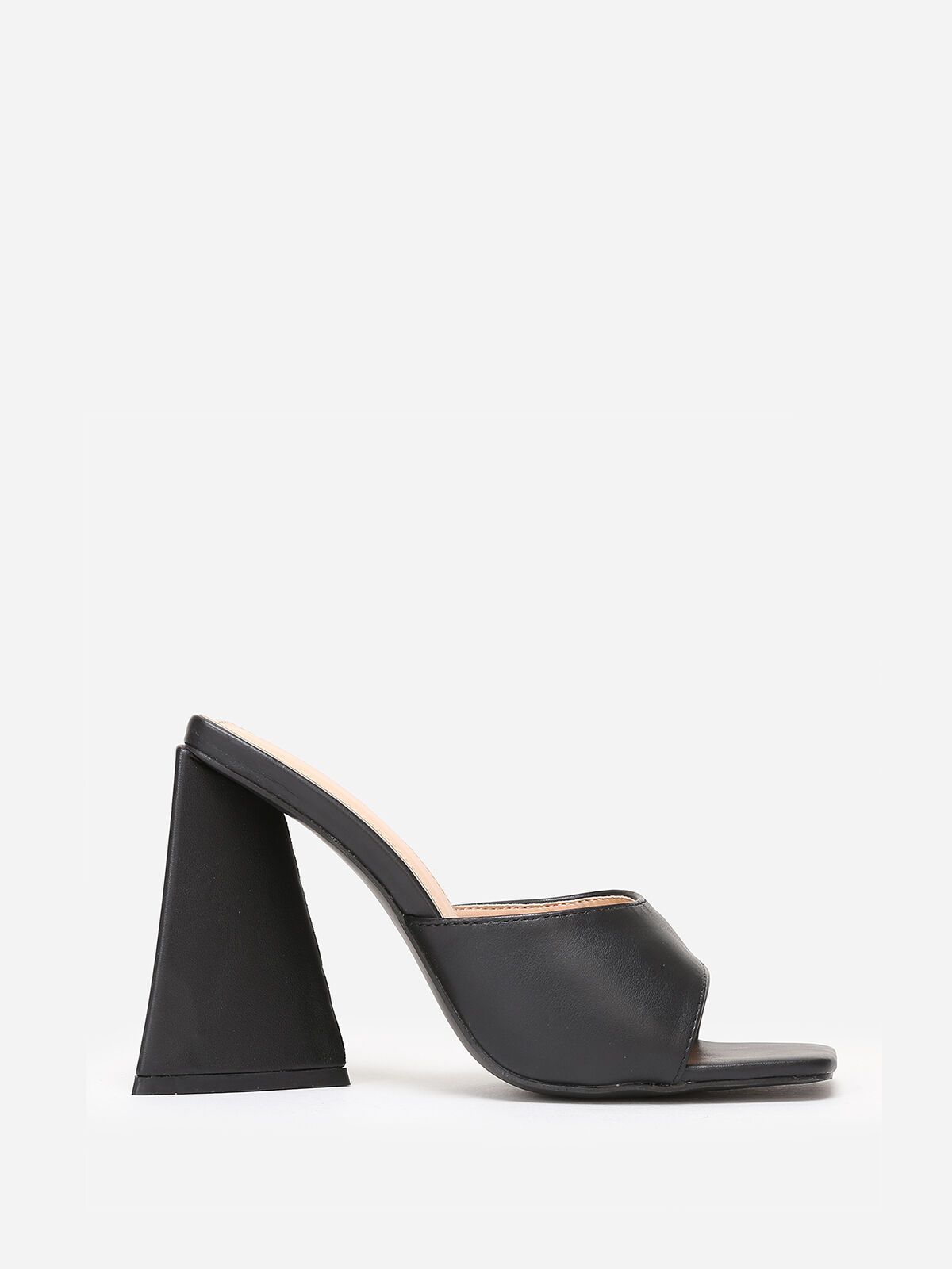 Mules en simili à large talon triangle- Noir