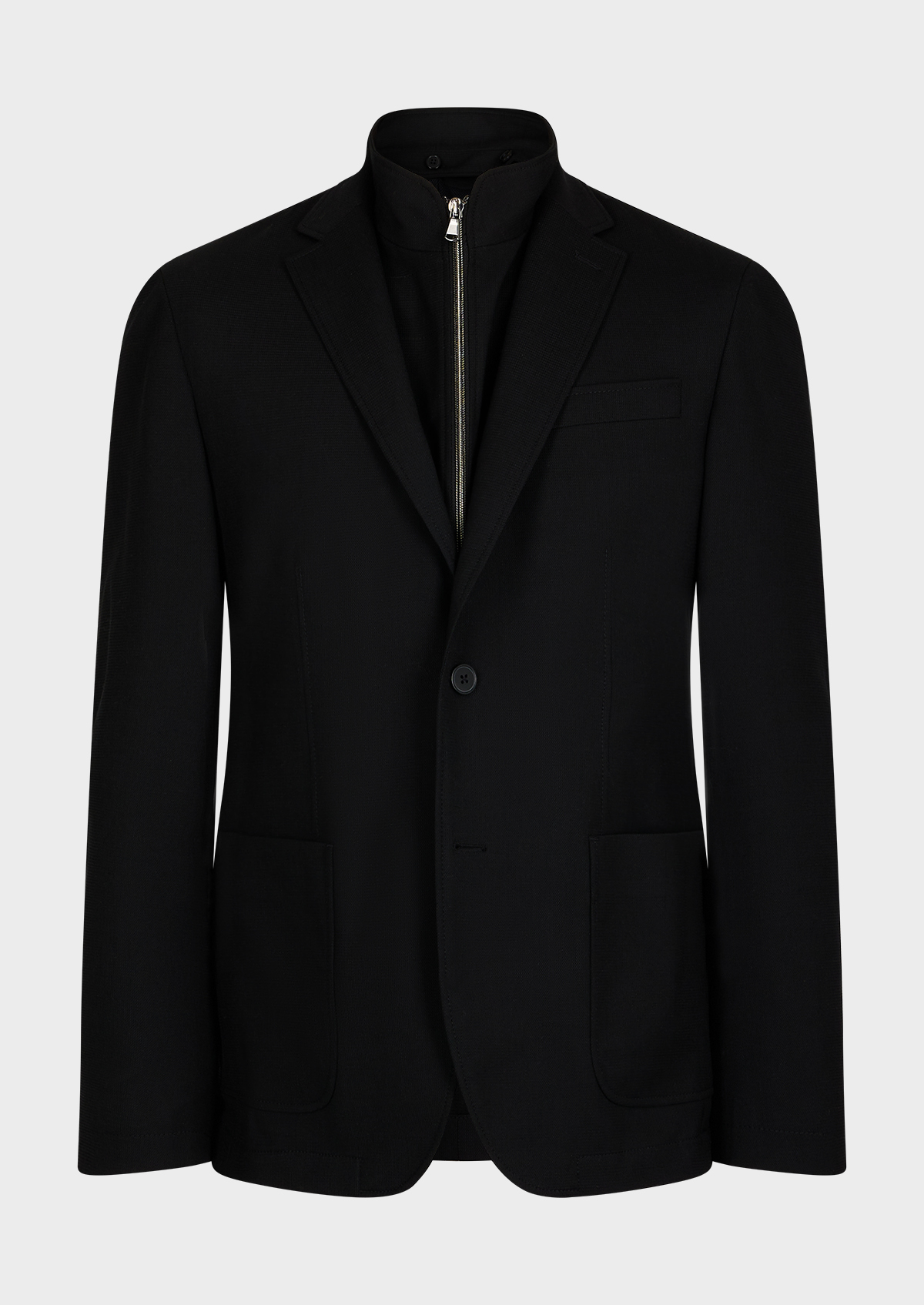 Blazer voyage Regular en laine mélangée unie noire à parementure amovible