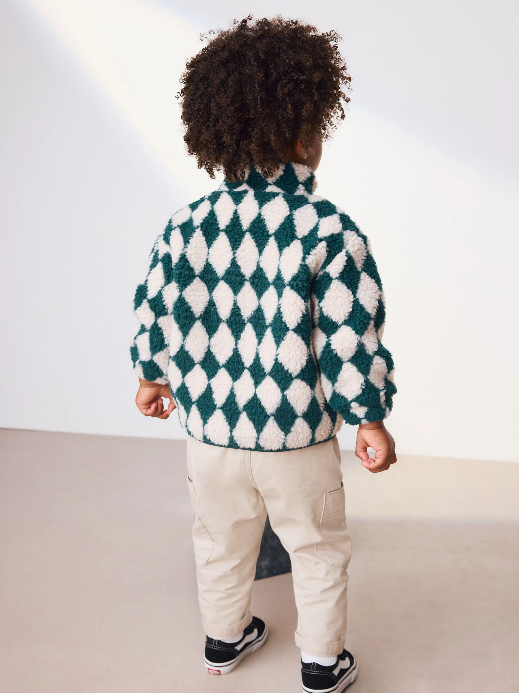 Groen/wit Harlequin - Fleece met patroon en ritssluiting (3mnd-7jr)