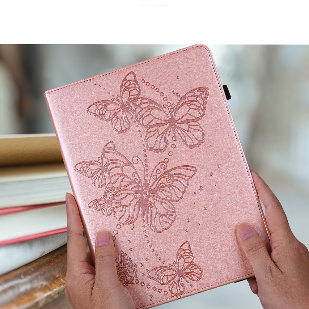 Samsung Galaxy Tab A9  Plus Leder Tasche Flip Cover Butterflies Imprint   S-Pen Halterung - Roségold