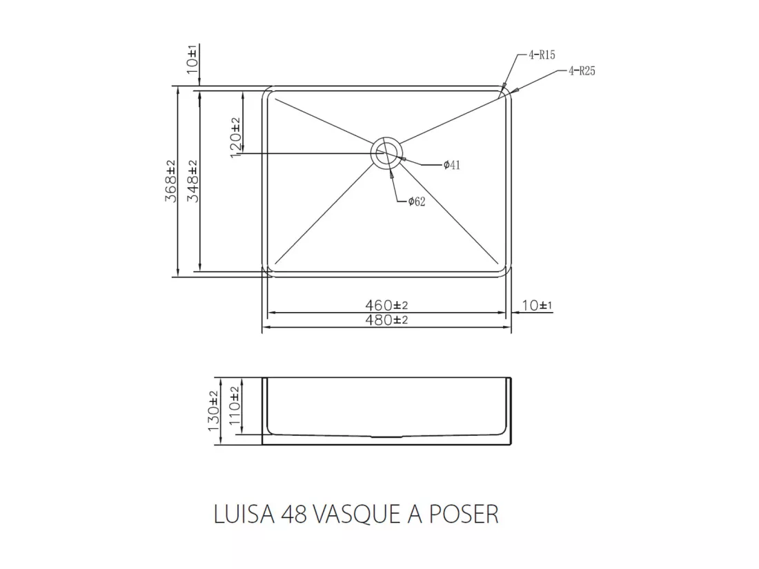 Luisa vasque à poser 48x37 en inox or brossé - Essebagno