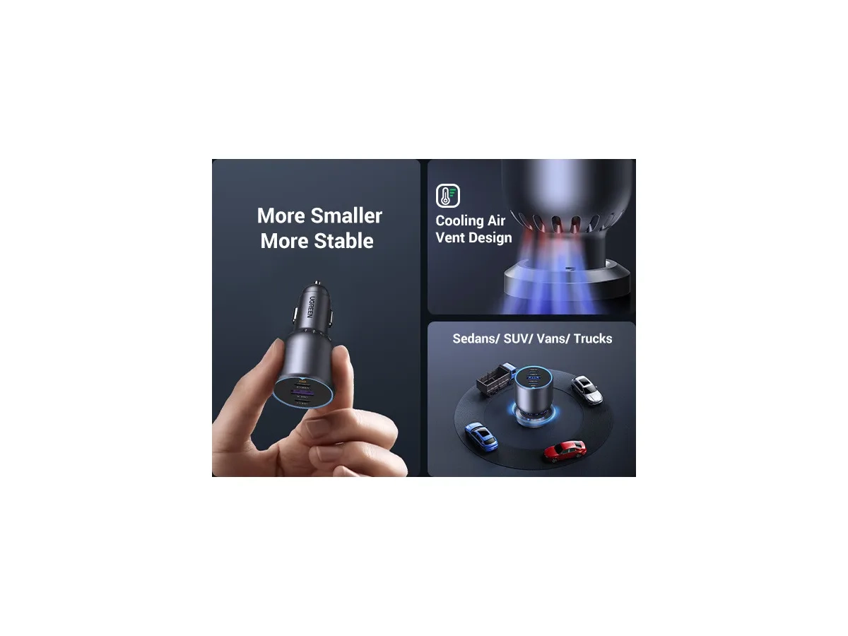 (130W) Dual USB C / USB A Auto KFZ Ladegerät Car Charger Schnellladegerät für Zigarettenanzünder Power Delivery (35025) - Grau