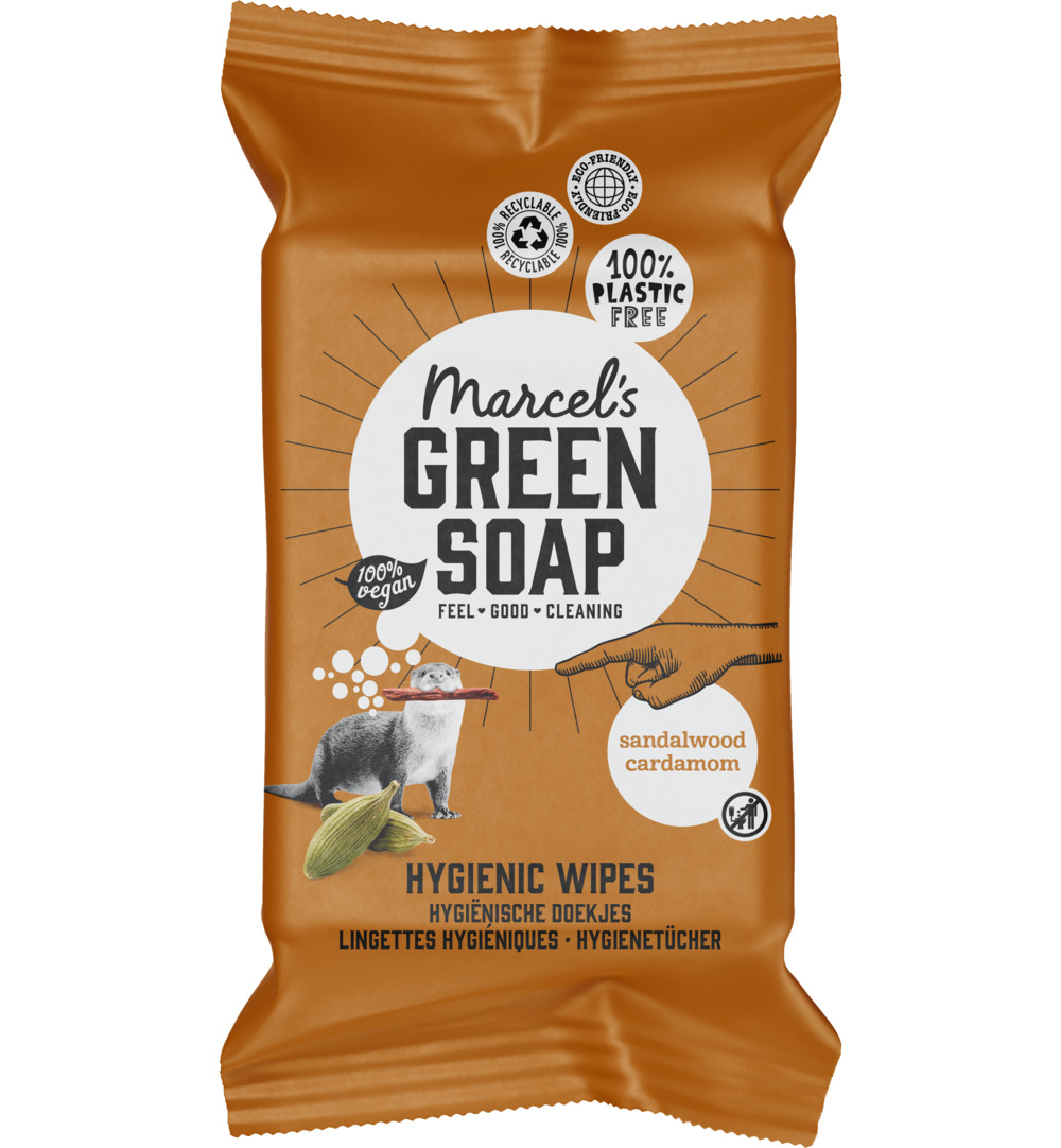Marcel’s Green Soap cleansing wipes sandelhout & kardemom (60 stuks)