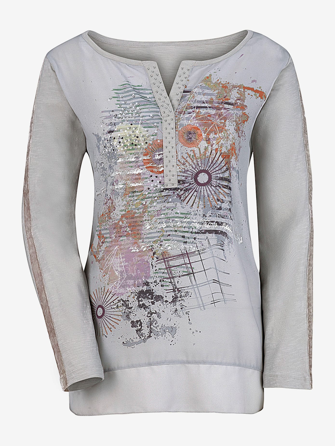 T-shirt femme en coton col tunisien manches longues imprimé