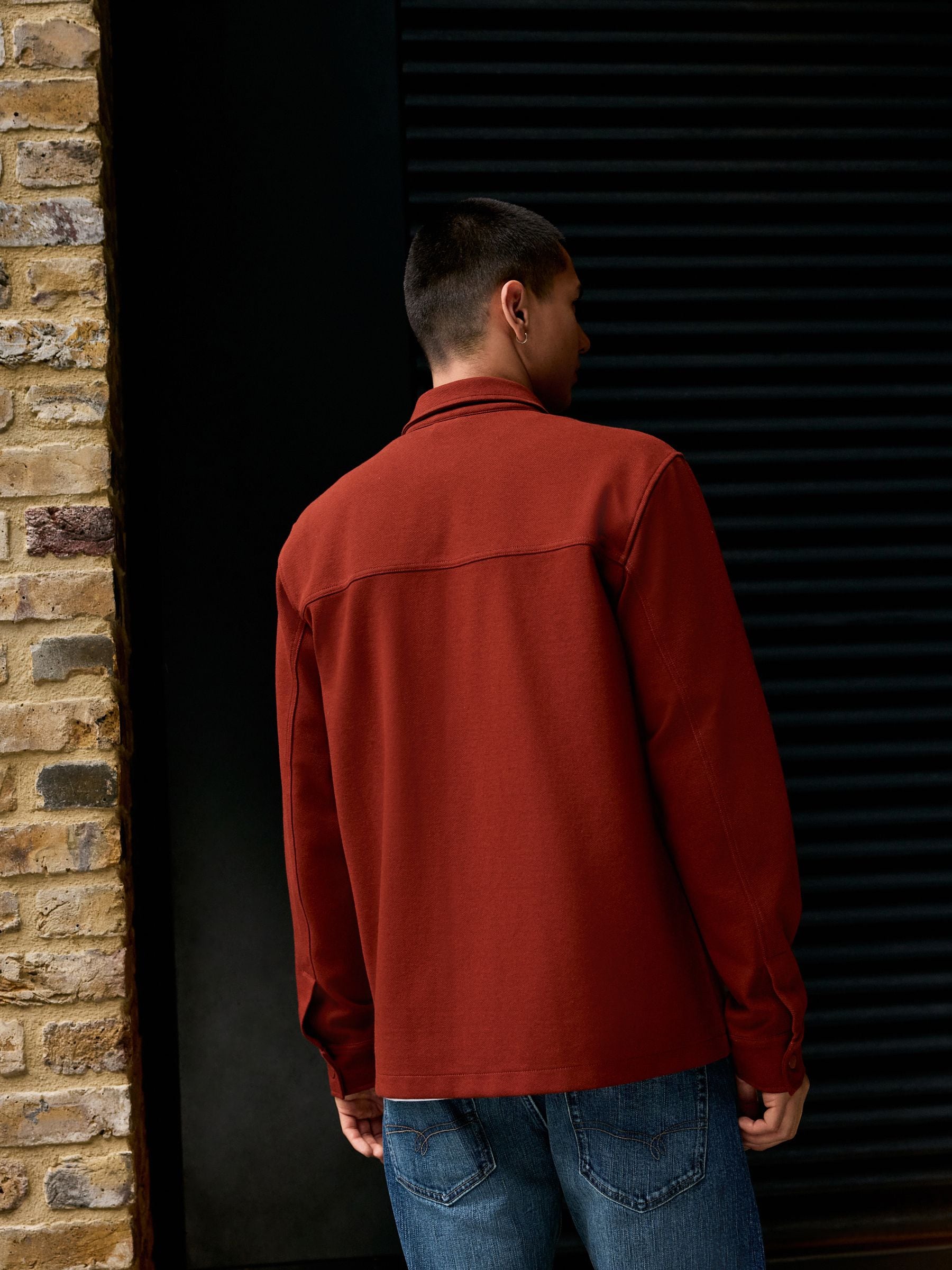 Roestbruin - Jersey keperstof Overshirt met drukknopen
