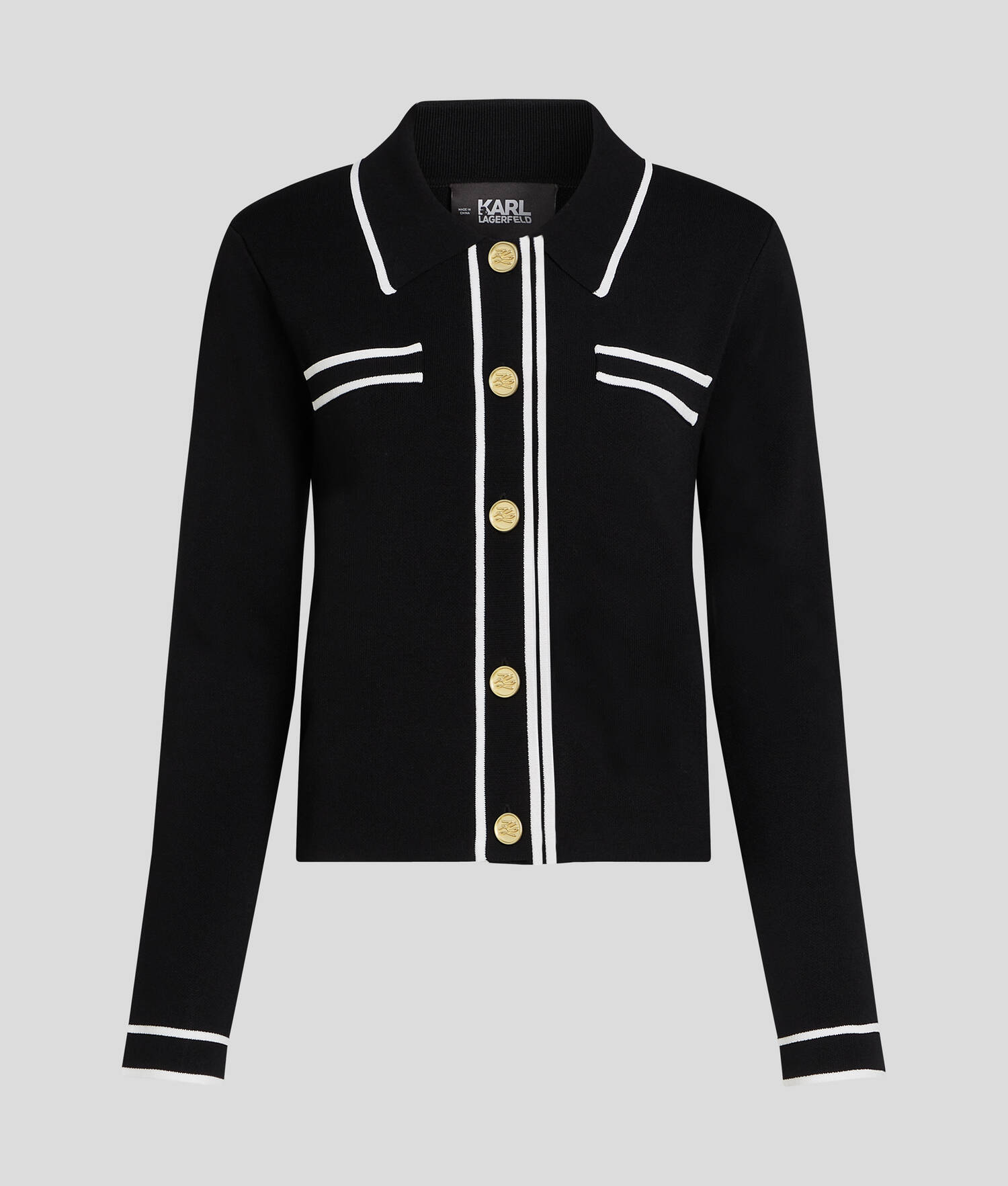 CARDIGAN PASSEPOILÉ KARL ESSENTIAL - Blanc/Noir