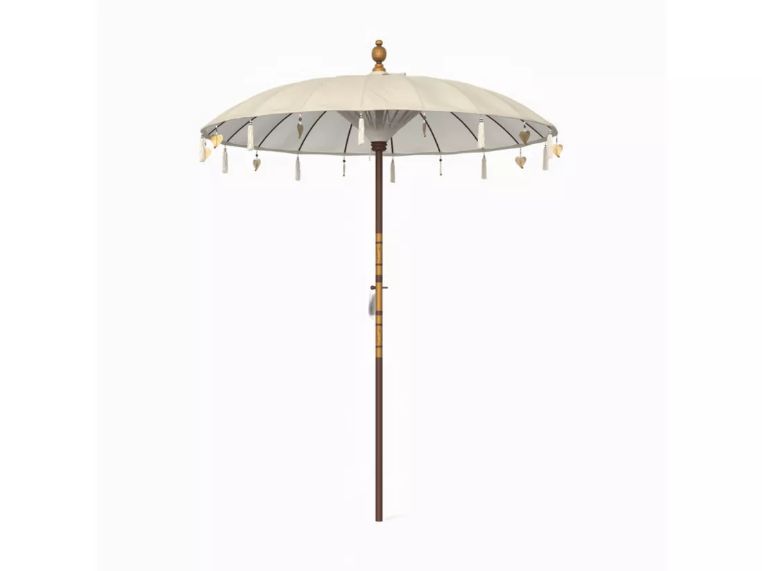 Ensemble parasol en tissu crème et pied de parasol en bois - Ali