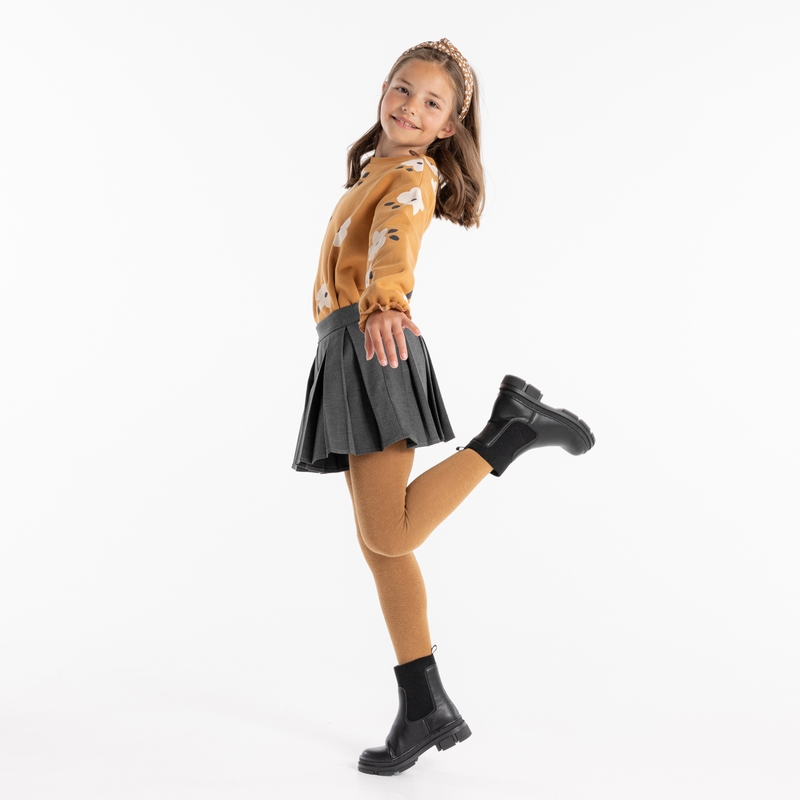 Short plissé à petits carreaux marron fille