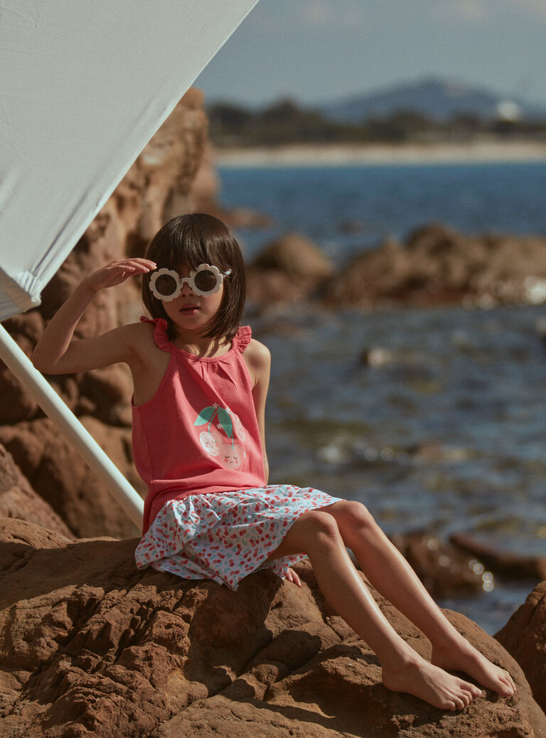 Débardeur et jupe short rouge et bleu en jersey