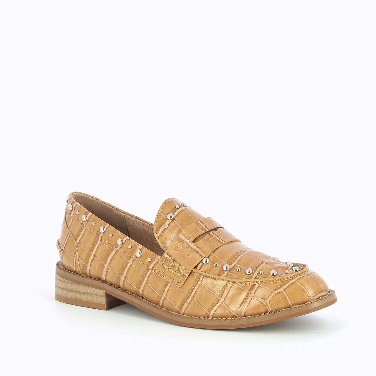 Mocassins, Derbies, Ballerines-Mocassins Nadège camel effet croco à clous