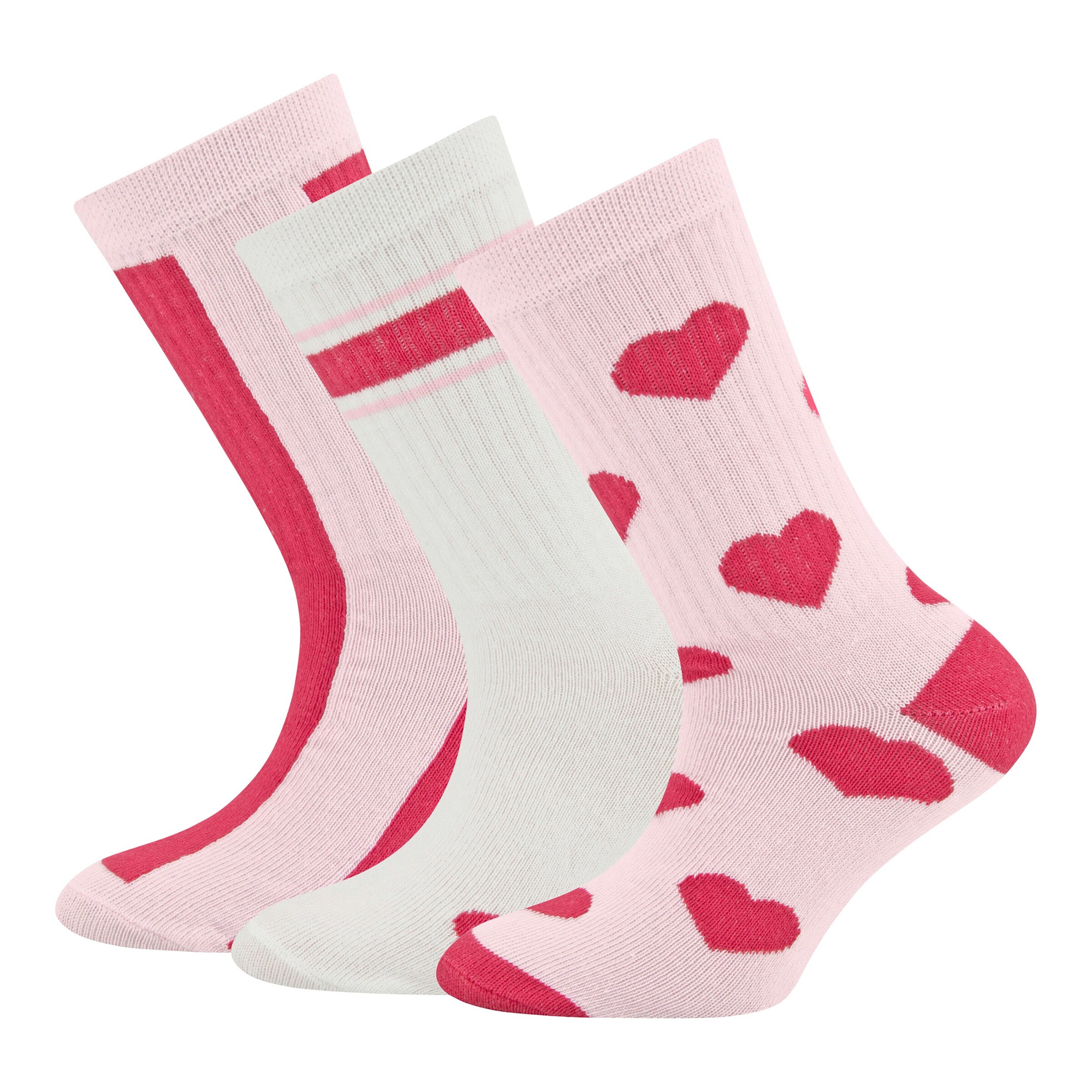 Ewers 3er-Pack Socken Rippqualität Herz Ringel rosa/rot/natur
