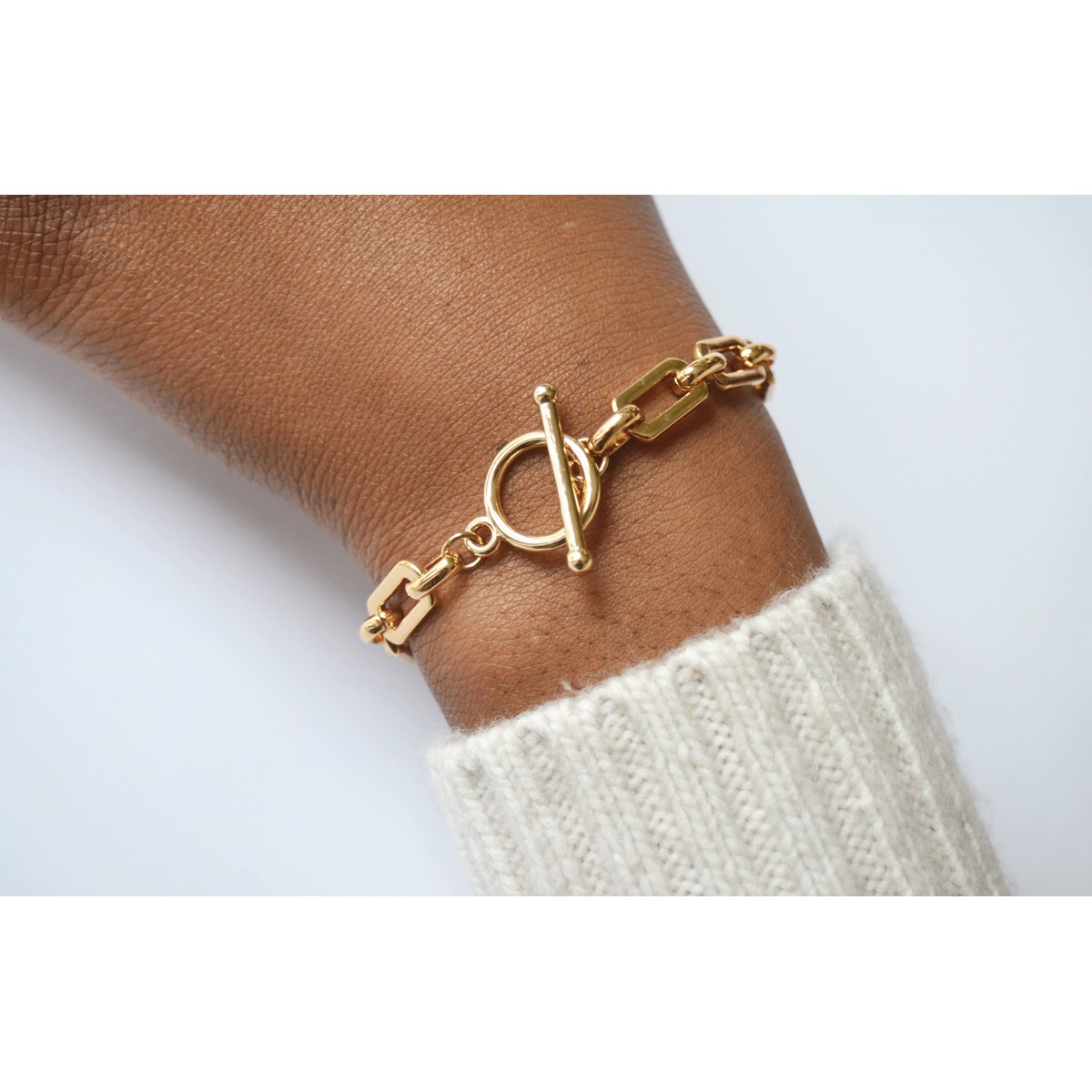 Bracelet  chaîne fantaisie grosse maille -Doré à l or fin mat