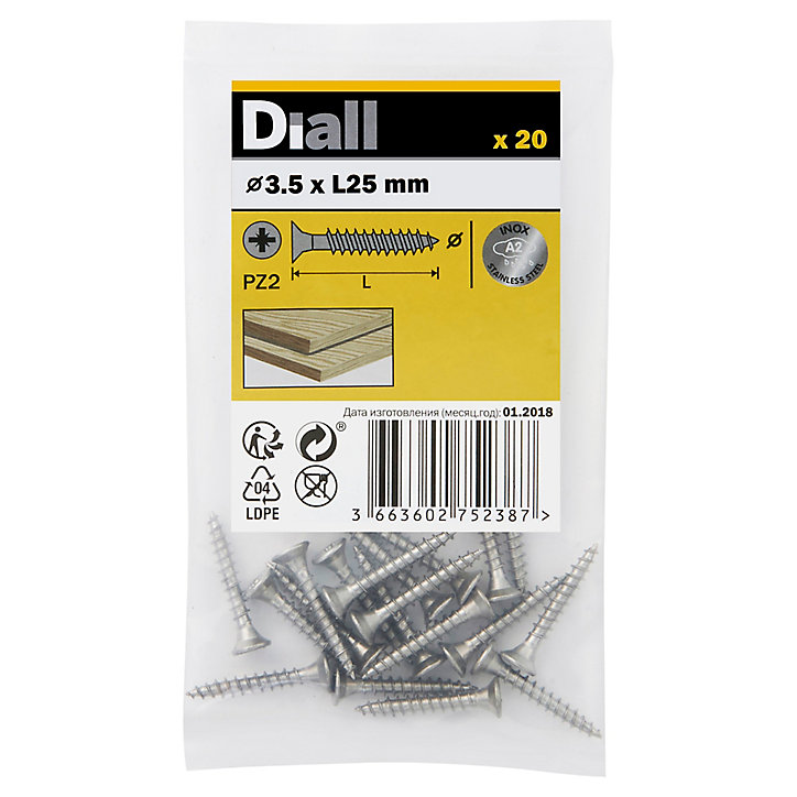 Vis à bois en acier inoxydable A4 pozidriv 3.5x25 mm - 20 pièces