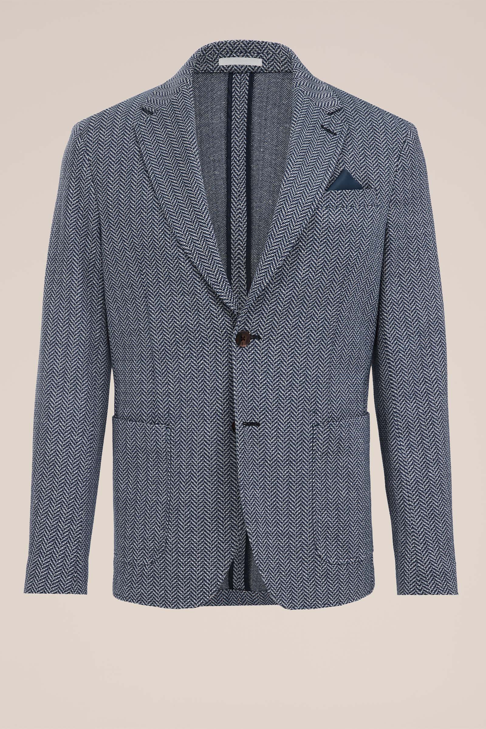 slim fit blazer met jacquard-dessin Van Gils Donkerblauw