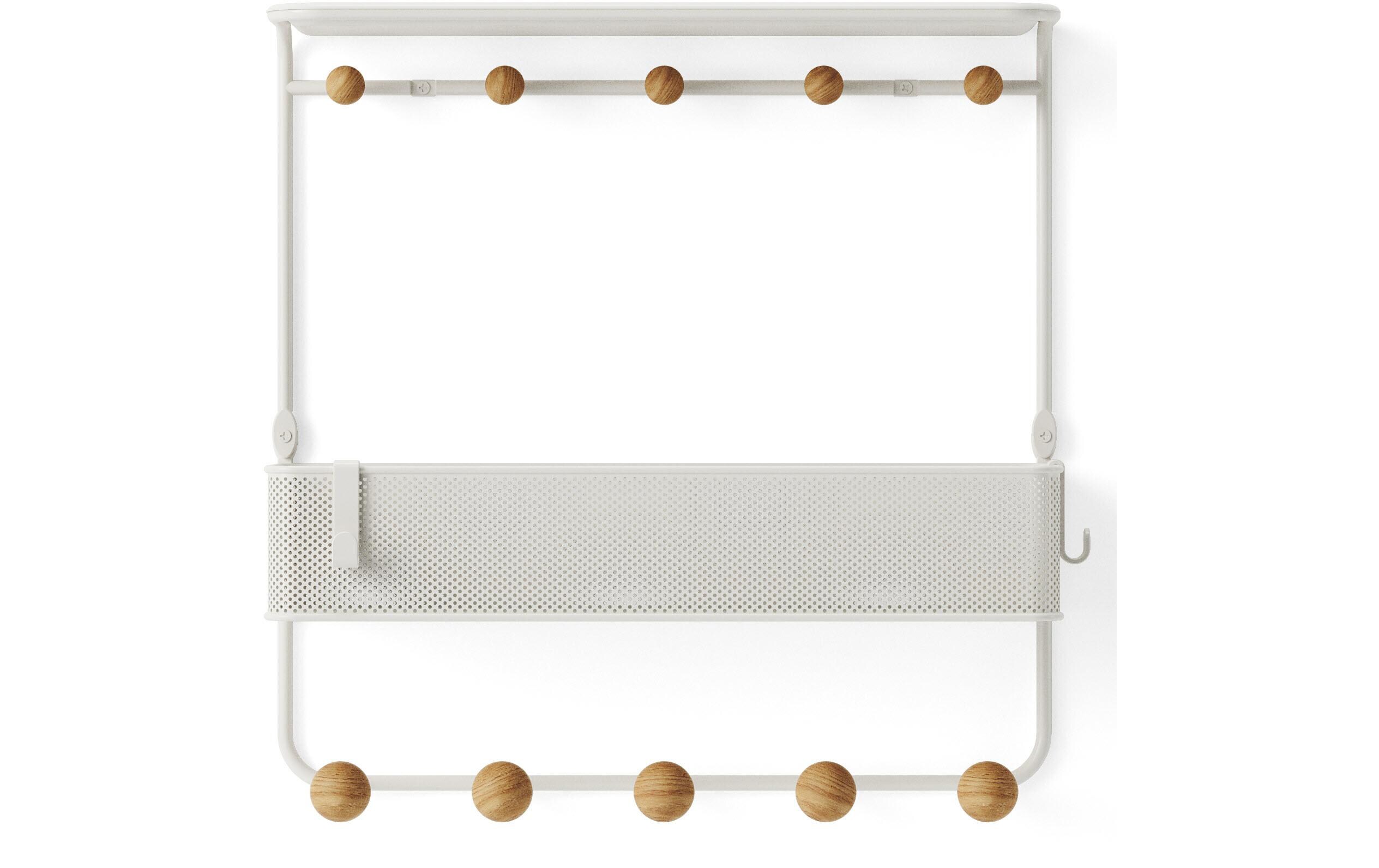 Wandgarderobe Estique 10 Haken, WeissWandgarderobe aus Stahl und Holz