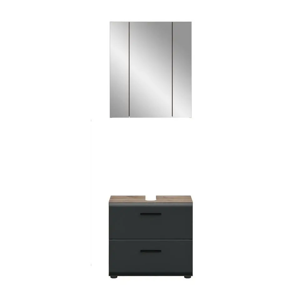 Hioshop Ice badkamer I9 zwart mat- eiken decor