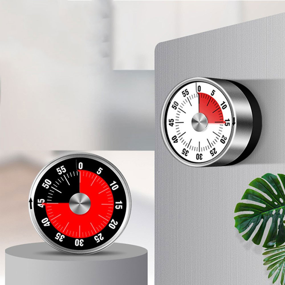 (Ø60mm) Magnetischer Küchenwecker Timer Analoge Eieruhr 60 Minuten mit Alarm - Silber / Schwarz