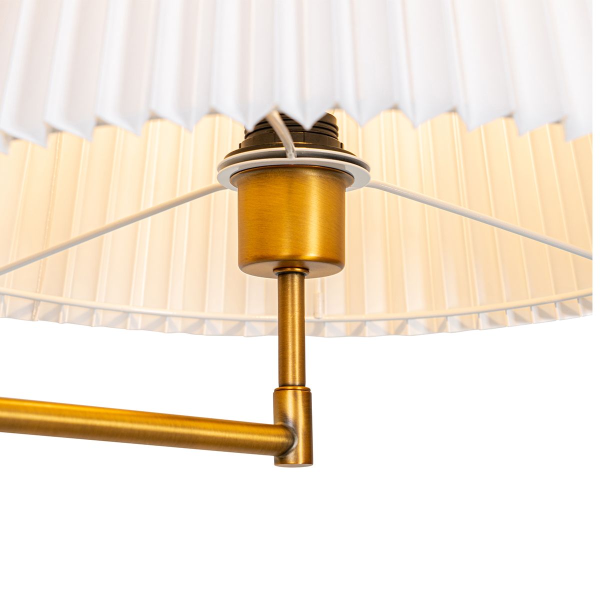 Vloerlamp brons met wit plisse kap en verstelbare arm - Ladas Deluxe