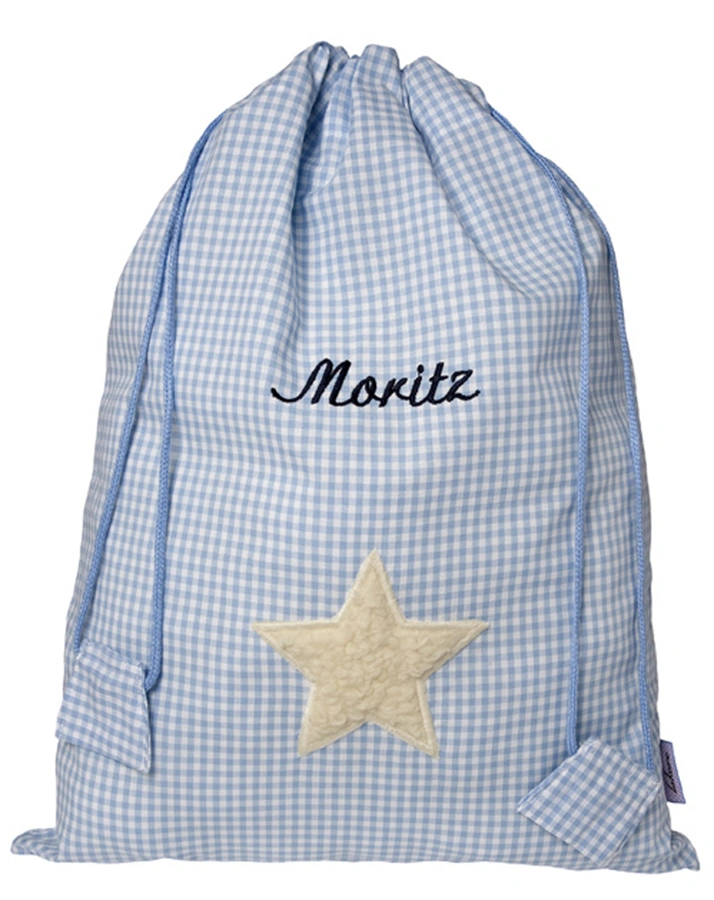 Personalisierter Turnbeutel STERN hellblau (Farbe: wollweiss)
