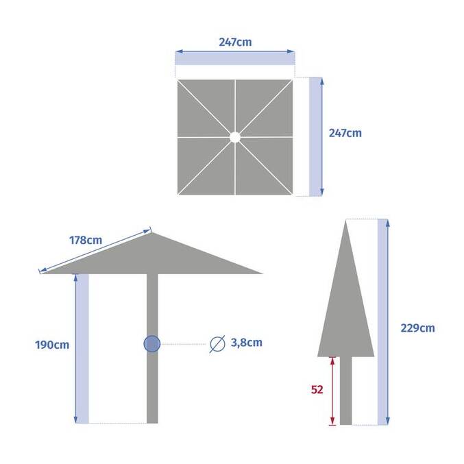 Parasol droit carré inclinable SOYA Acajou