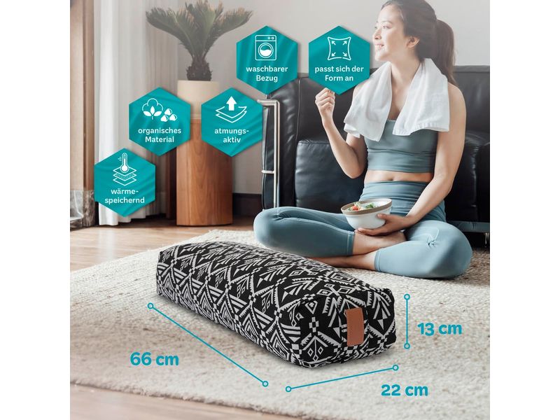 DoYourYoga Yoga-Bolster Paravati Bio-Dinkelspelz, Schwarz/W Yoga-Zubehör