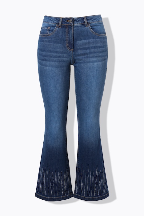 Jeans, Flared Fit, Glitzersteinchen-Saum, 5-Pocket