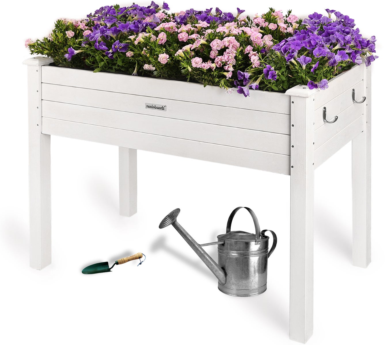 needs&wants® Houten verhoogde tuinbak voor tuin, balkon, terras, rechthoekige smalle plantenbakset met fleecevoering, kruidenbak, decoratief, 100 x 50 x 75 cm, wit