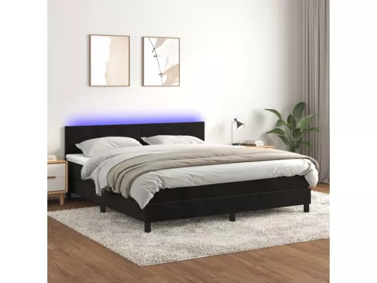 Sommier tapissier avec matelas et LED Noir 180x200 cm Velours