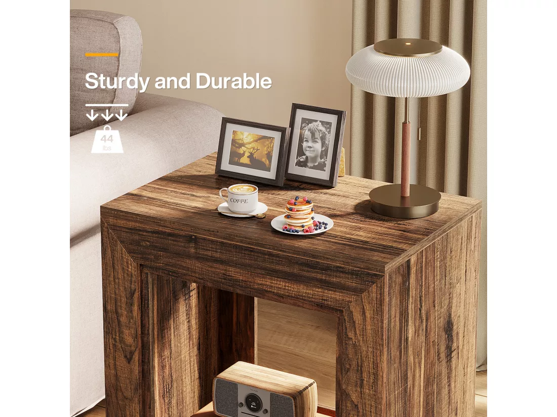 Tribesigns Petite Table d'Appoint Bout de Canapé en Bois, Table de Chevet Carrée pour Chambre à Coucher avec Étagère de Rangement pour Salon, Entrée Rustique Marron