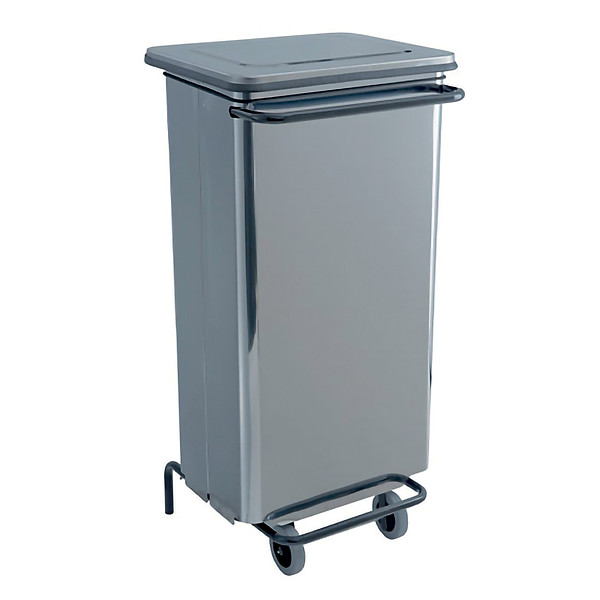 Conteneur mobile en inox brossé à pédale avec prise frontale 110 litres