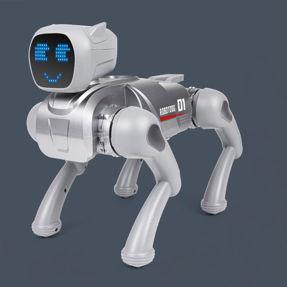 (31x24cm) Ferngesteuerter 2.4GHz Roboter Hund Kinder RC Spielzeug mit 360° Drehung / Sound Effekten / App Steuerung (Batteriebetrieben) - Grau
