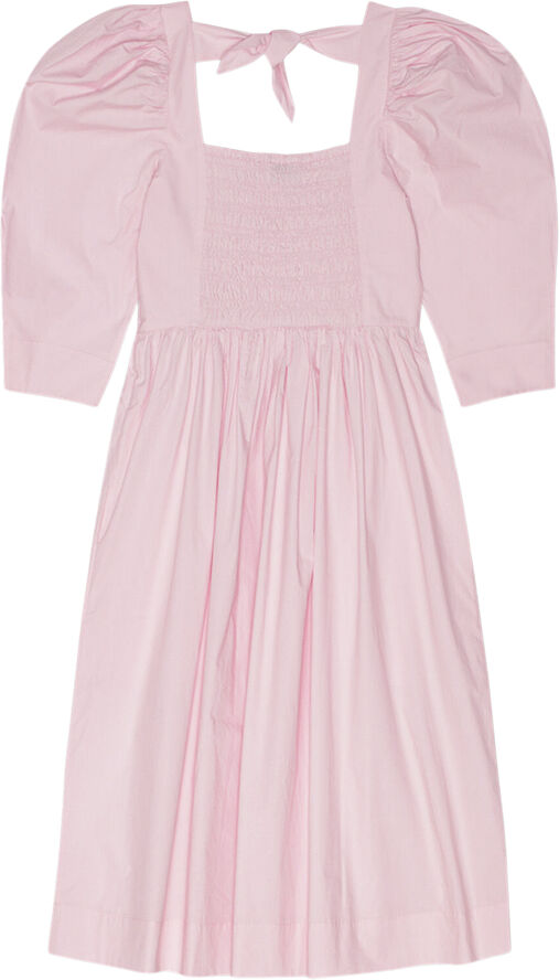 Ganni Cotton Poplin Open Neck Smock Dress Chalk pink