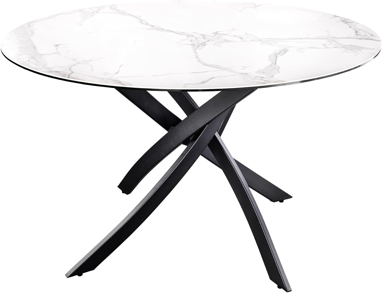 Riess Ambiente Runder Esstisch Alpine - 120cm - weiß Keramik schwarzes Metallgestell Esszimmertisch 6 Personen
