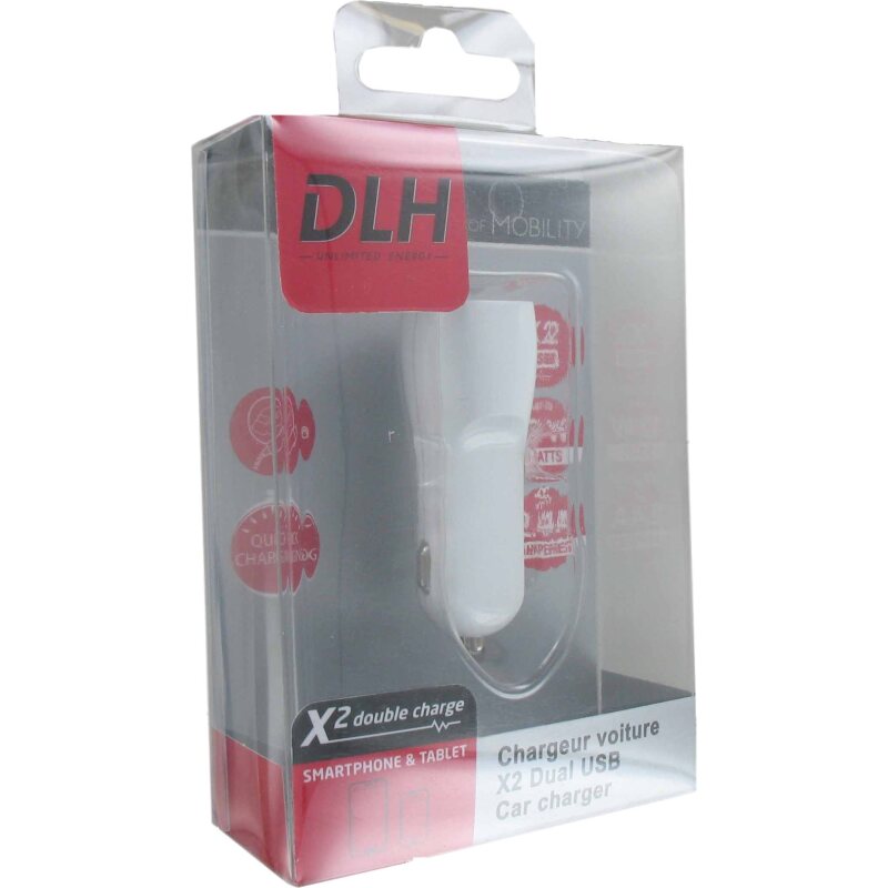 DLH Chargeur voiture 2 ports USB 2.4A 12W