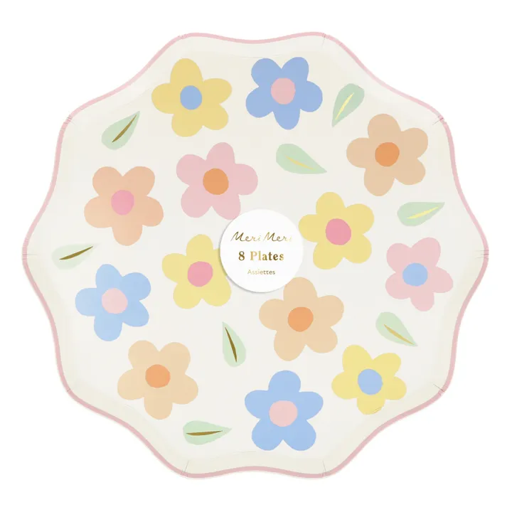 Meri Meri Assiettes latérales Happy Flowers - Set de 8 | Pastel